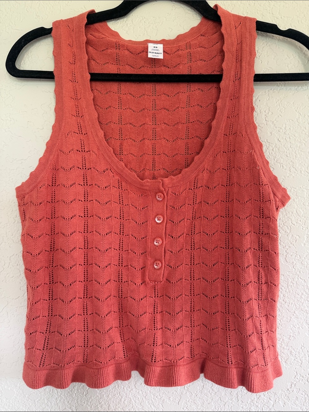 Old Navy Coral Eyelet Knit Button-Front Tank